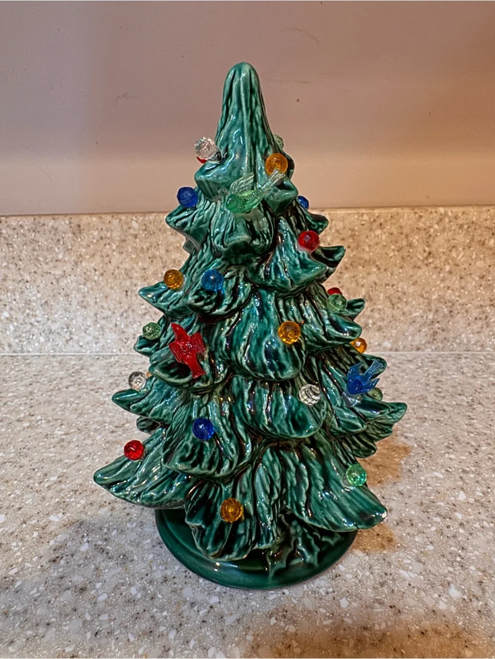 7 Inch Green Ceramic Holiday Tree with Multicolor Lights & New Corded Bulb